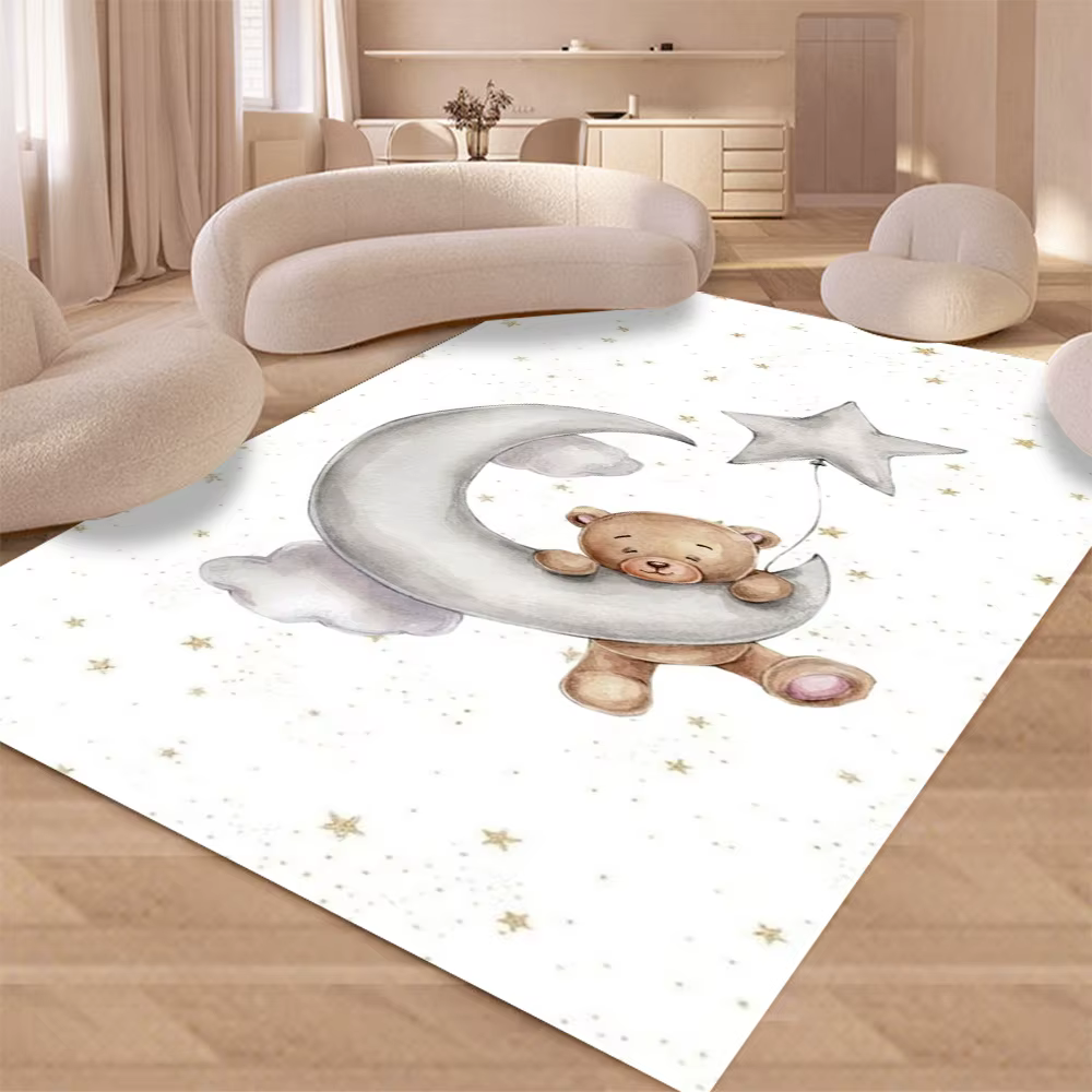 Tapis de dessin animé bonne nuit petit ours, facile à nettoyer, antidérapant, pour salon, chambre à coucher, canapé, chaise, cadeau, décoration de la maison