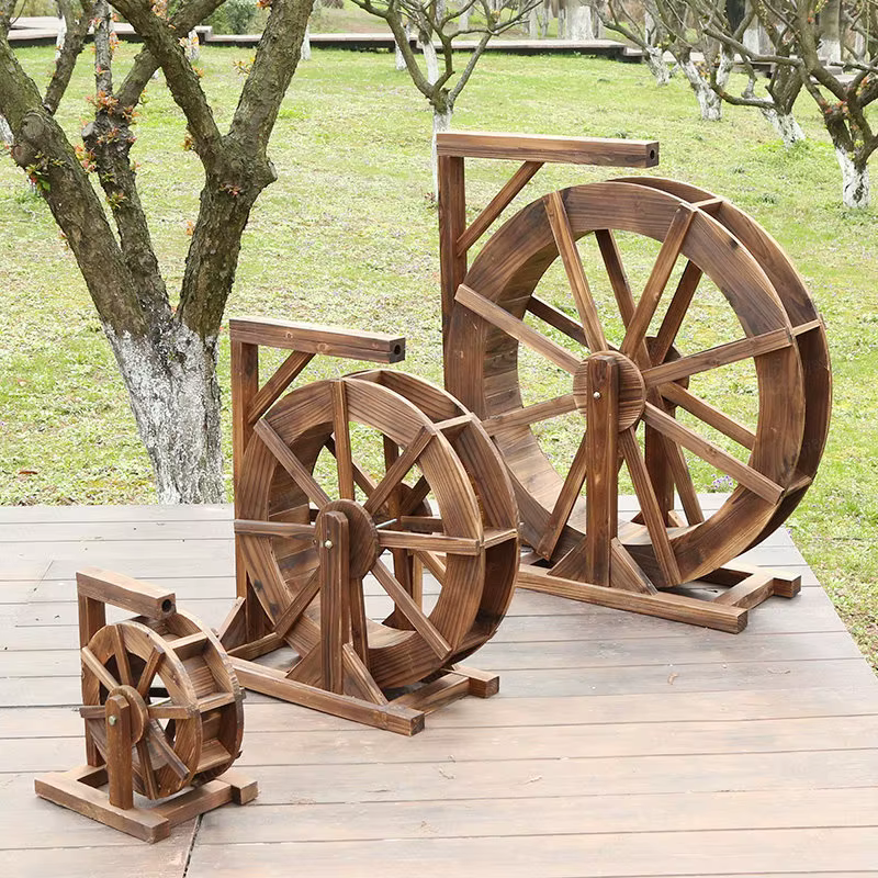 Petite roue à eau en bois anti-corrosion, roue à eau rotative d'extérieur Feng Shui, ornement de roue rotative