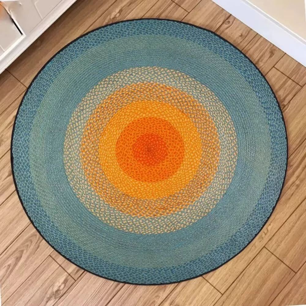 Tapis rond uni simple - Tapis imprimé labyrinthe rétro classique, art mural médiéval, tapis de salon, décoration intérieure