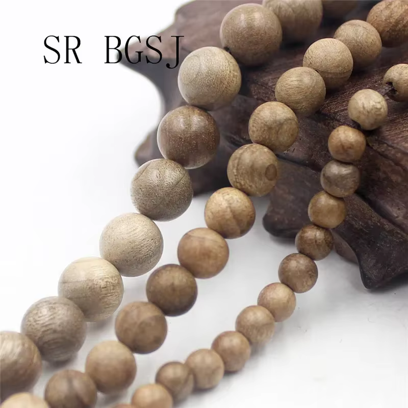 Perles de méditation mala rondes en bois naturel