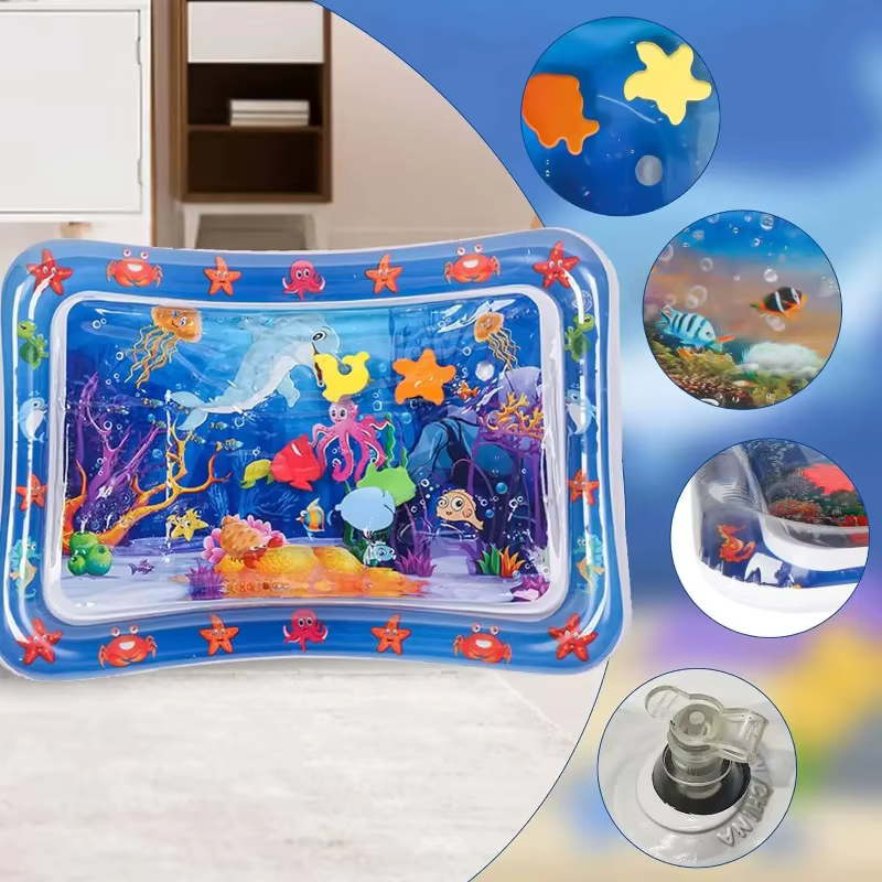 Tapis de jeu aquatique pour animaux de compagnie, tapis sensoriel aquatique pour chat, tapis de jeu absorbant l'eau pour bébé, tapis de ramper avec anneau de natation, jouets pour chat épaissis