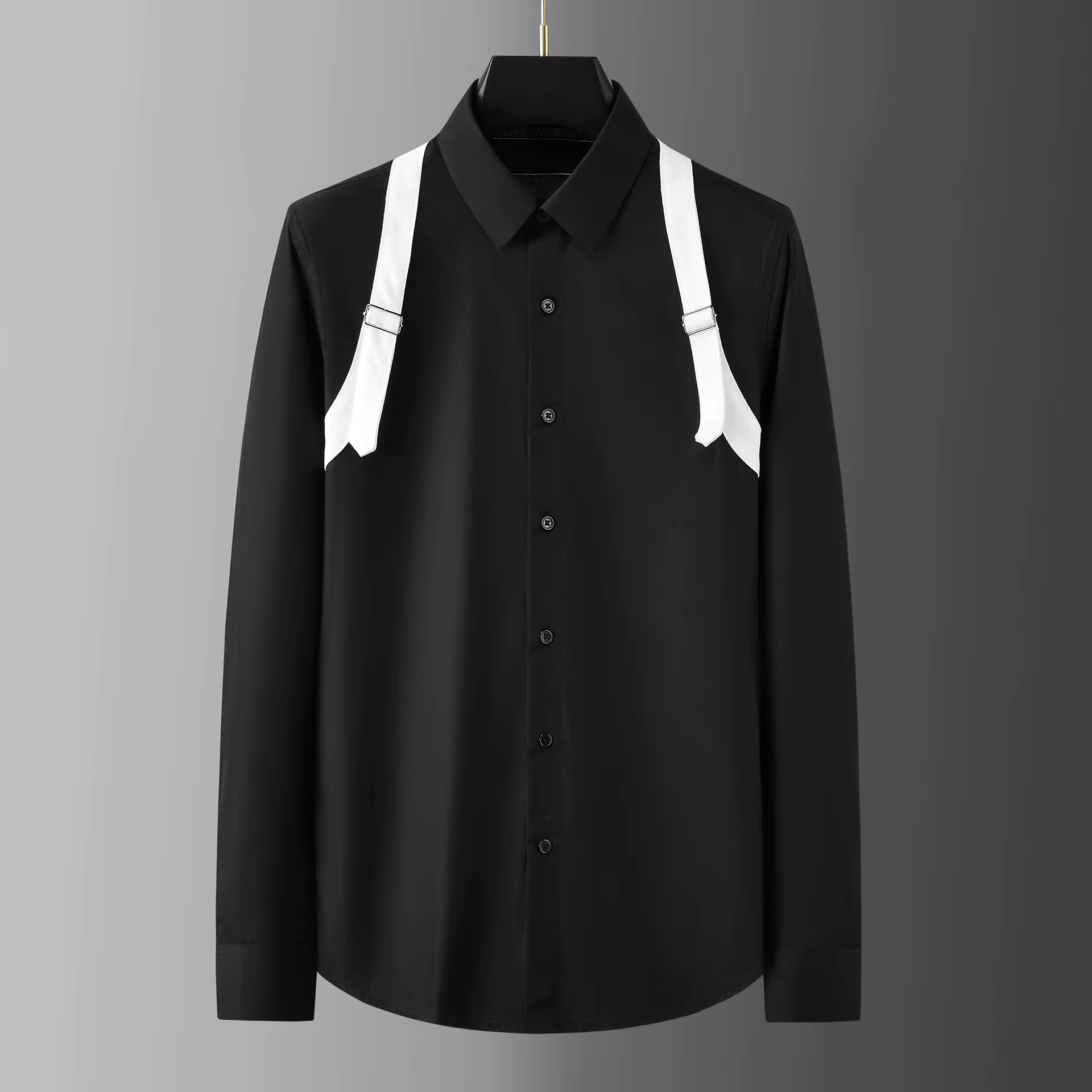 Mode bandoulière décoration hommes chemise à manches longues affaires robe sociale chemise Banquet fête smoking Blouse hommes vêtements
