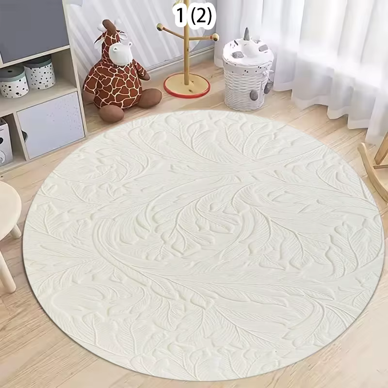 Tapis rond doux gaufré à motifs feuilles et roses, antidérapant et lavable, pour salon, chambre et décoration intérieure