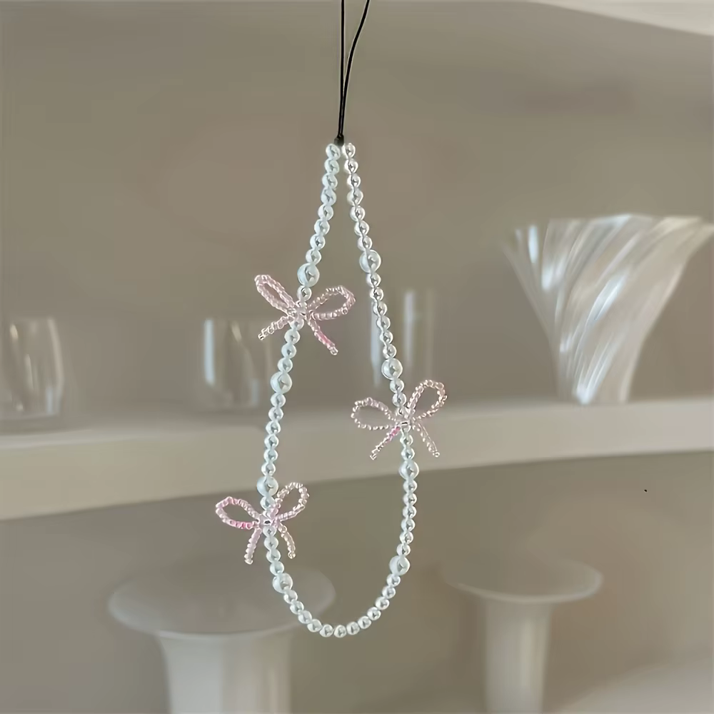 Accessoire de breloque en perles avec nœud papillon rose, 1 pièce, pour étui de téléphone, lanière, Bracelet, matière plastique, décor de bijoux à la mode