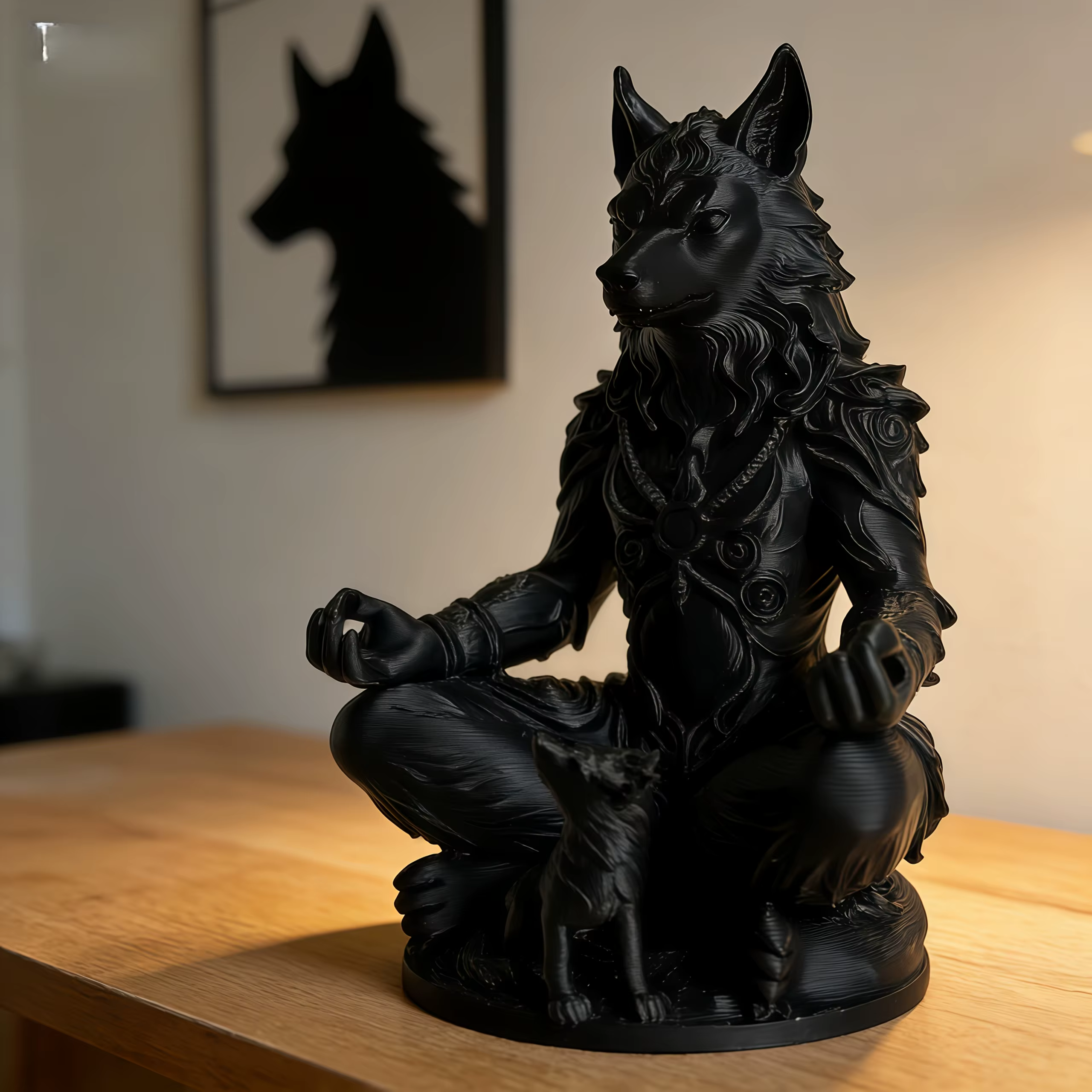 Figurines de loup de méditation, statue de loup-garou mystique, ornements animaux de style gothique, décorations pour la maison, le bureau, la chambre, la salle de yoga, cadeaux
