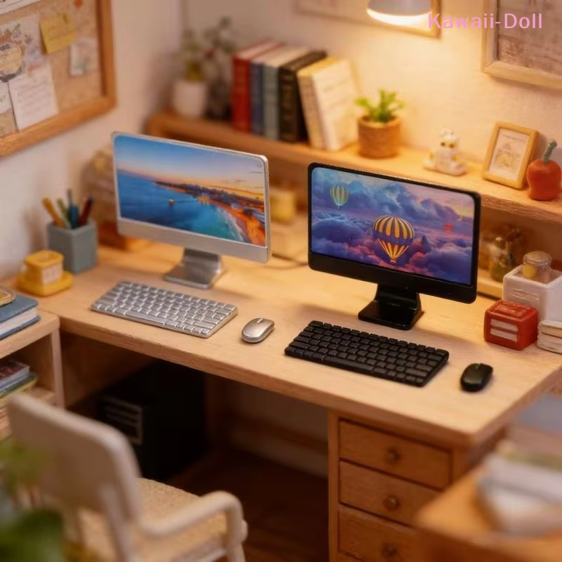 [DO] 1 ensemble de mini-ordinateurs portables, claviers et souris pour maison de poupée, décoration de bureau, accessoires de décoration pour salle d'étude [DO]