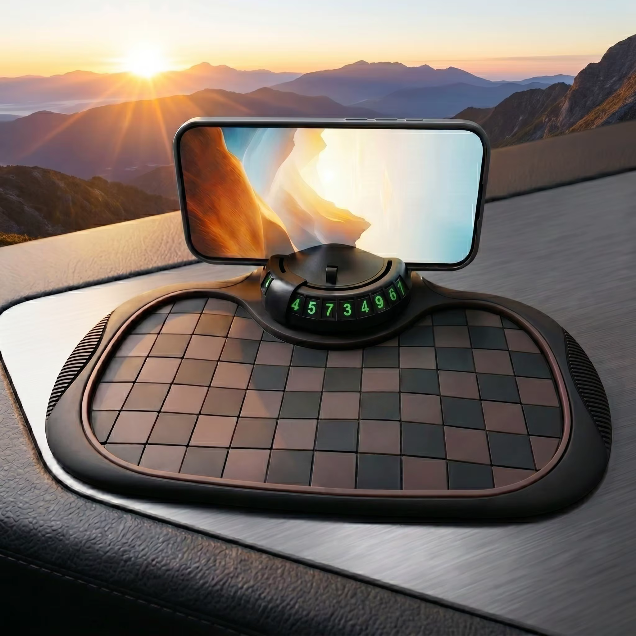 Tapis antidérapant pour tableau de bord de voiture, Nouveau tapis antidérapant multifonctionnel pour voiture 2026 avec numéro de stationnement temporaire, Tapis antidérapant pour voiture