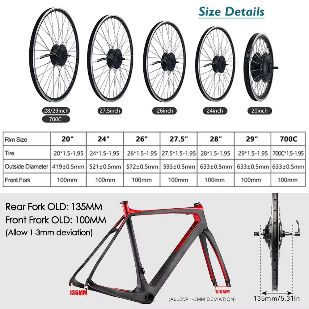 Moteur de roue avant ou arrière pour vélo, moteur de moyeu sans balais 36V 48V 250W 350W 500W, puissance adaptée aux roues de 20 pouces à 700c