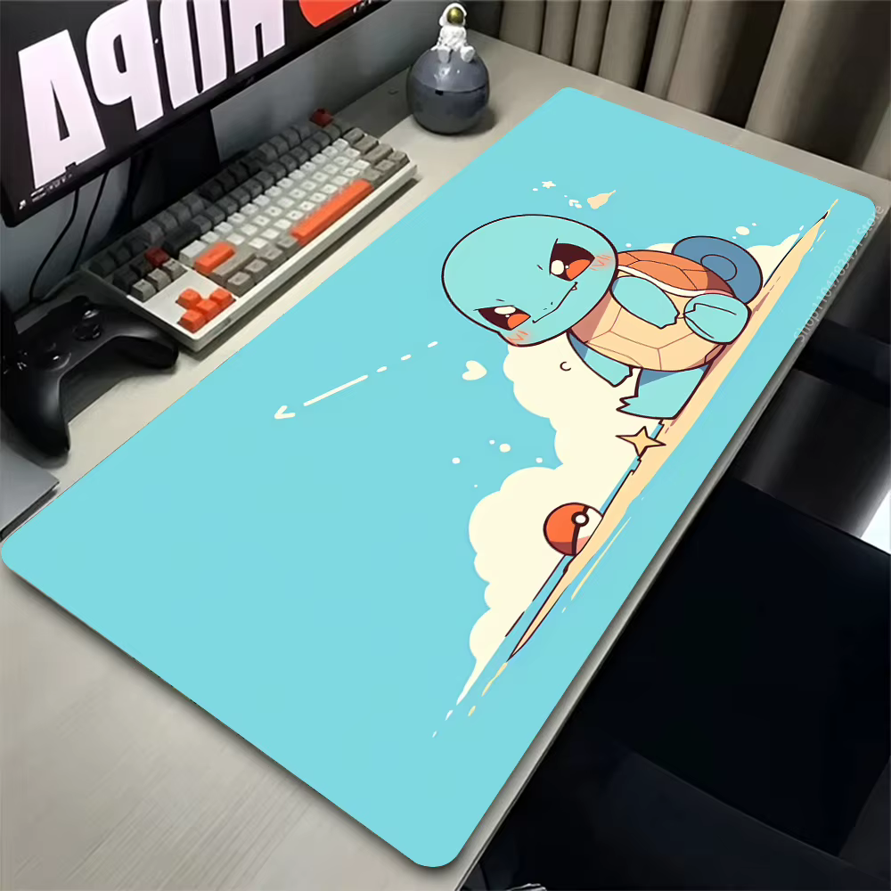 Tapis de souris Gamer PC, grand tapis de bureau XXL 900x400, accessoires de jeu pour clavier, tapis de souris Anime P-Pokemons Squirtle