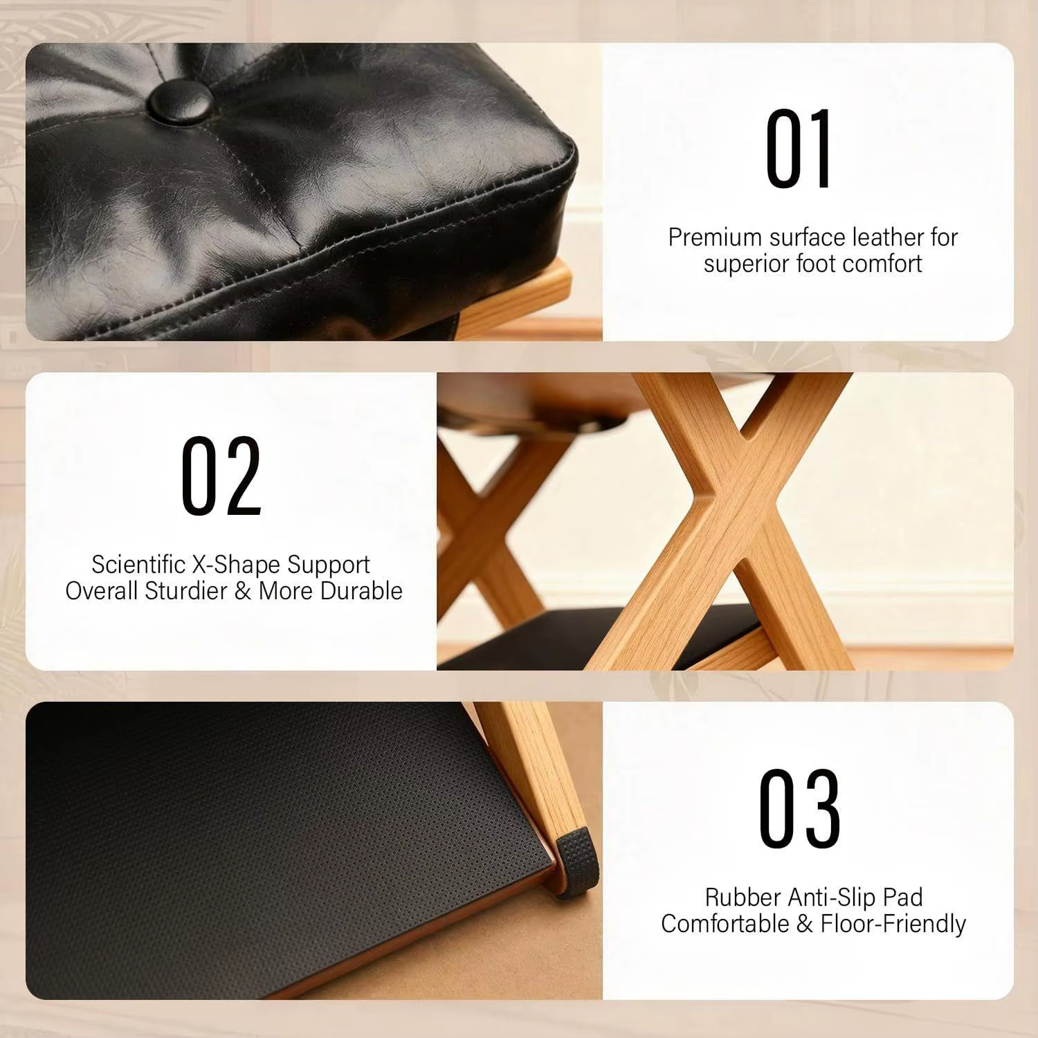Repose-pieds en bois sous le bureau avec surface antidérapante en caoutchouc, repose-jambes à 2 niveaux, petit tabouret incliné pour bureau à domicile
