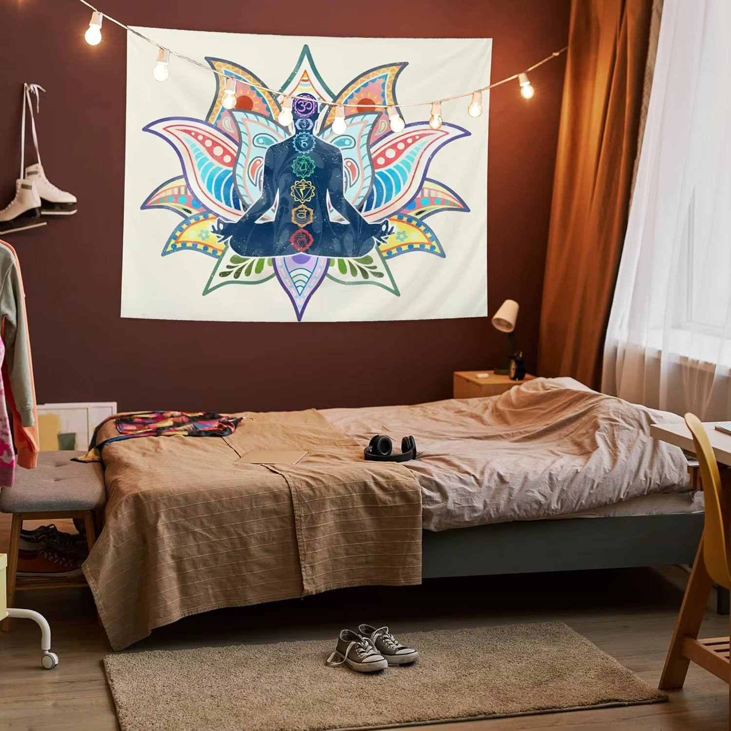 Chakra Yoga méditation tapisserie murale Art spirituel Boho décor pleine conscience salle de pratique suspendu coloré Mandala Design