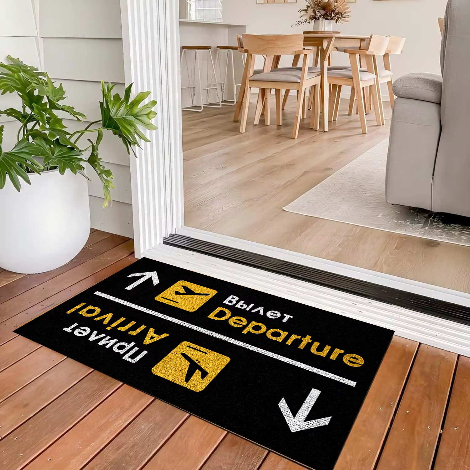 Tapis d'entrée bilingue russe et anglais antidérapant avec dos en caoutchouc pour aimeraisons du voyage, idéal pour les arrivées et les départs à l'aéroport