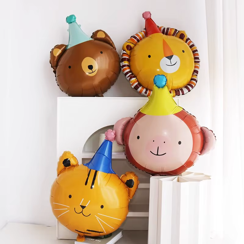 Mélange de ballons en Film d'aluminium, 4 pièces, tête d'animal, joli singe, chat, Lion, ours, anniversaire pour enfants, accessoire de photographie, cadeaux de fête