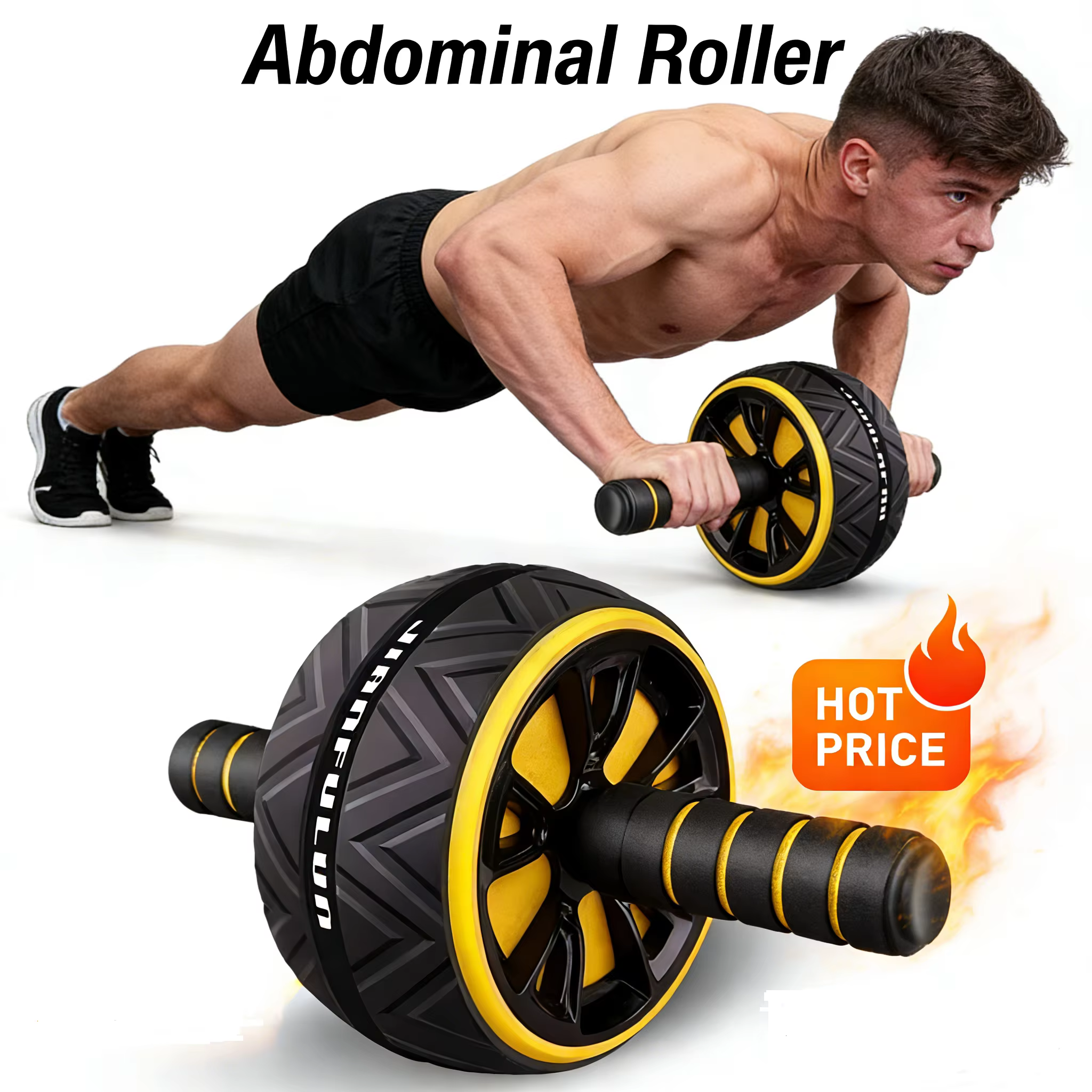 Rouleau abdominal à double roue, équipement de fitness multifonctionnel, entraînement quotidien du tronc, base antidérapante sécurisée, adapté aux hommes et aux femmes