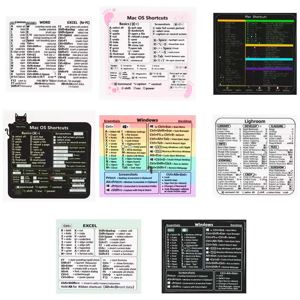 Autocollant de raccourci de clavier de référence HD pour ordinateur portable, autocollants de raccourci PS Excel pour Apple Mac Chromebook Windows Photoshop