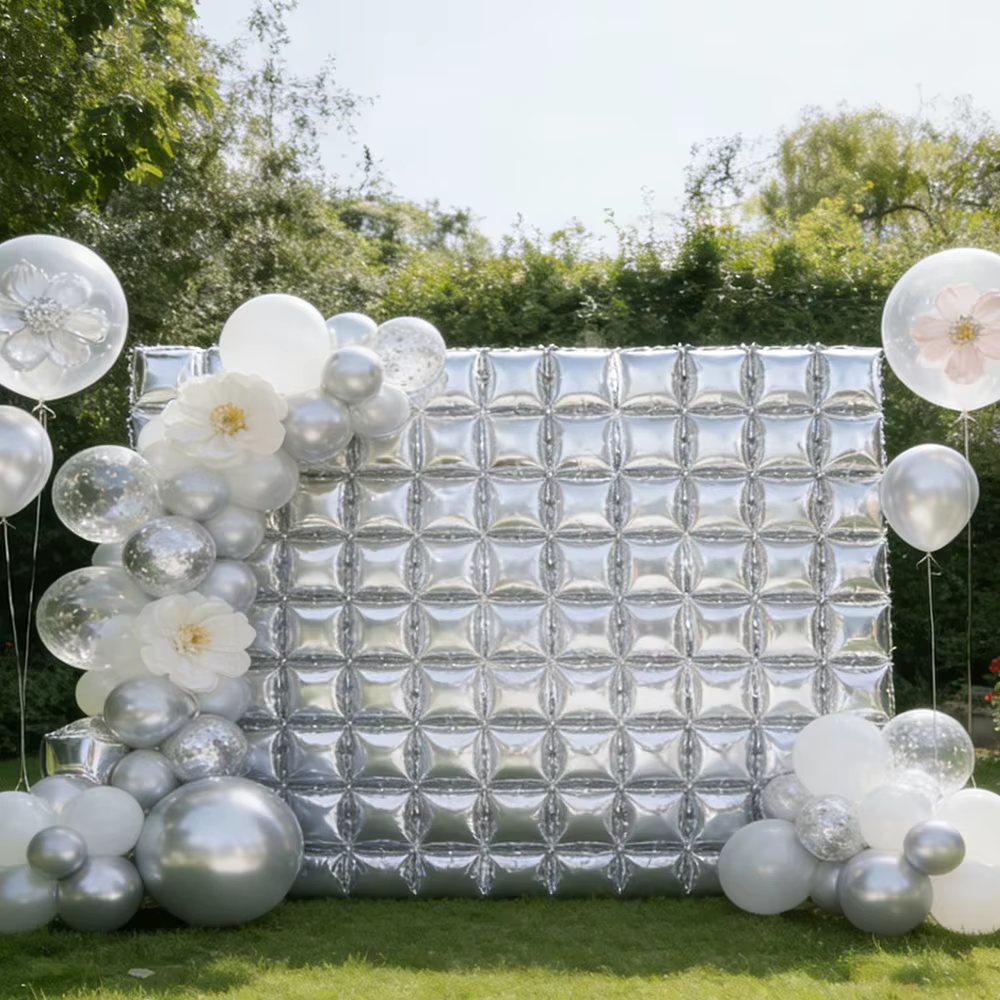 Mur de ballons carrés argentés pour décorations de mariage, fiançailles, thème glace, fête d'anniversaire, décoration de fête
