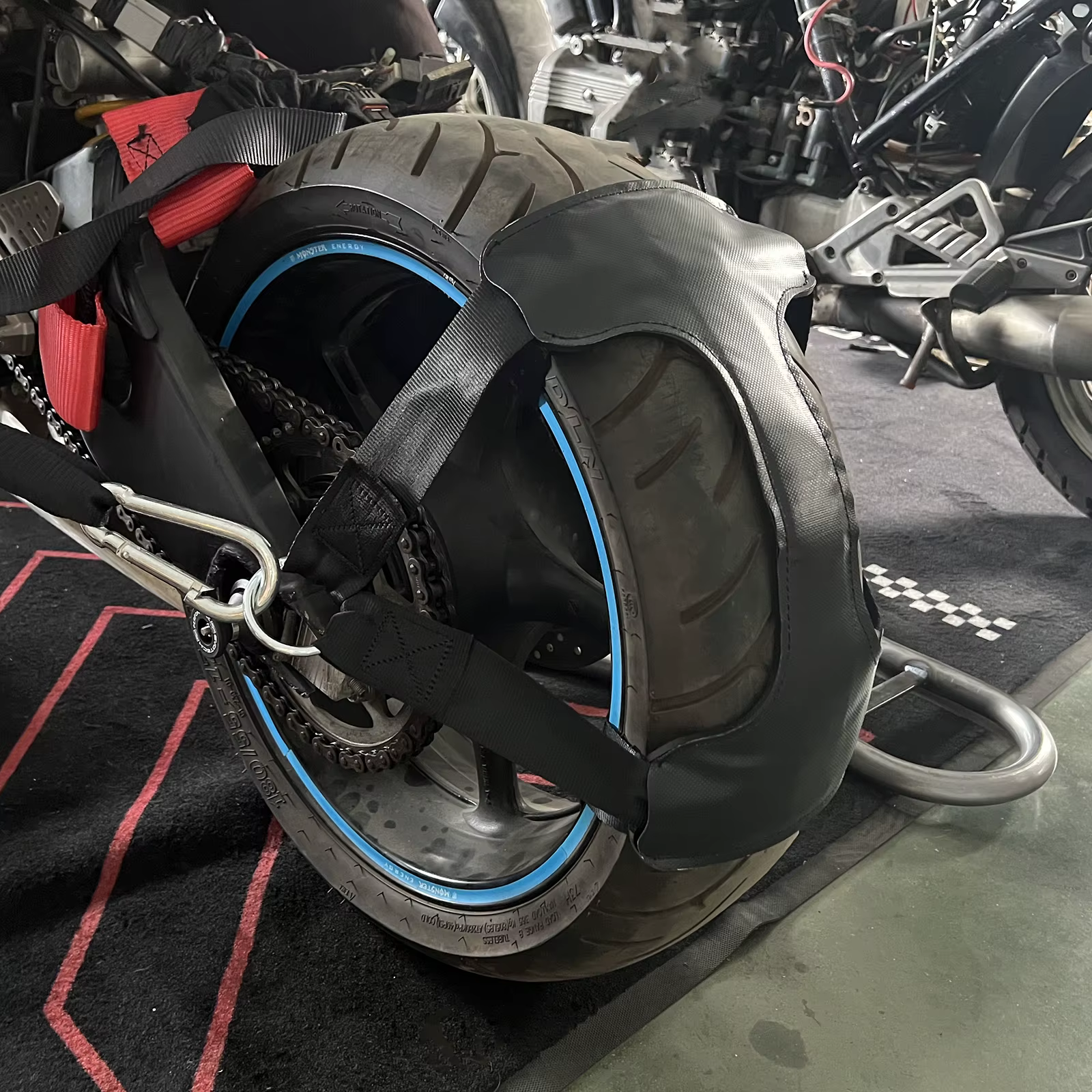 Chaînes de pneus pour roues arrière, sangle de fixation pour le transport de moto sur remorque