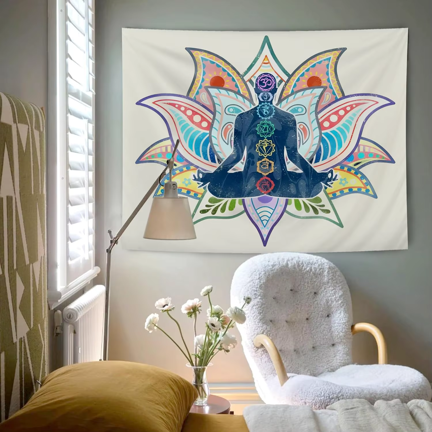 Chakra Yoga méditation tapisserie murale Art spirituel Boho décor pleine conscience salle de pratique suspendu coloré Mandala Design