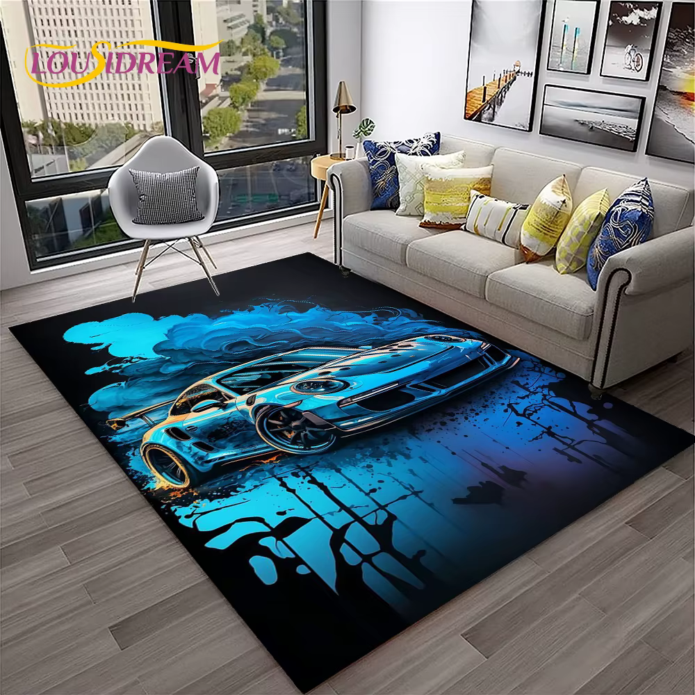 Tapis de voiture de course de sport Lea pour la maison, le salon, la chambre à coucher, la salle de jeux, le canapé, les virus de porte, la zone de jeu des enfants, les polymères de sol non ald