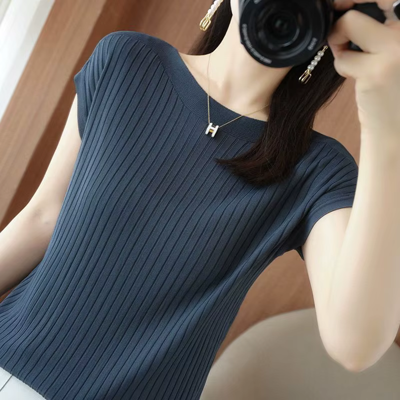 Vêtements pour femmes élégant tout-match couleur unie glace soie T-shirt 2023 été femme coréenne simplicité ample à manches courtes hauts