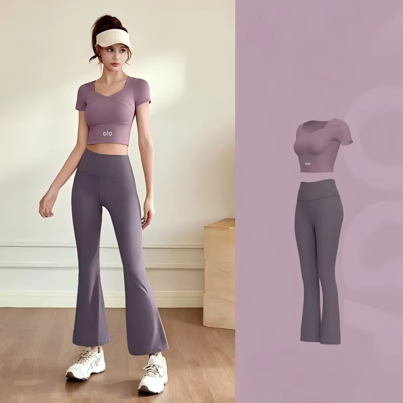 Tenue de yoga avec haut de sport à manches courtes ultra-extensible – Coupe ajustée