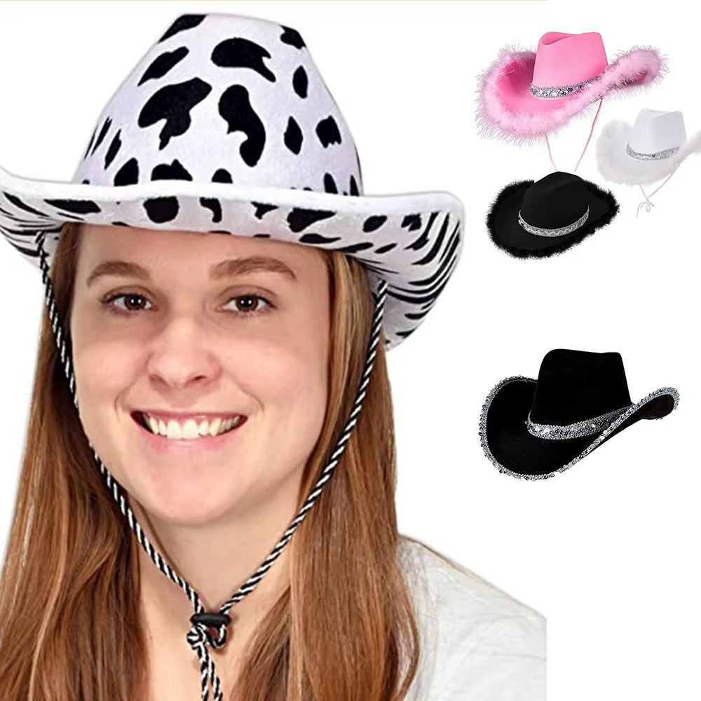 Chapeau de Cowgirl à Paillettes pour Femme, Accessoire de Mode pour Cosplay, Fête Costumée, Enterrement de Vie de Jeune Fille