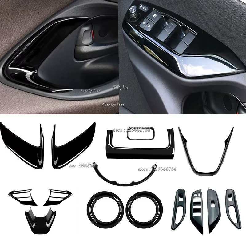 Pour Toyota Yaris Cross 2020 2021 2022 2023 ABS noir, accessoires de voiture, décoration de commutateur de fenêtre, cadre de volant, garniture de couverture