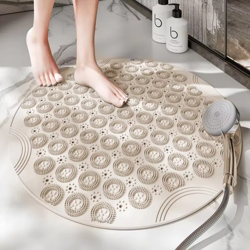 Tapis de douche rond antidérapant 55x55cm, Surface texturée, tapis de bain antidérapant avec trou de vidange, tapis de Massage pour stand de douche