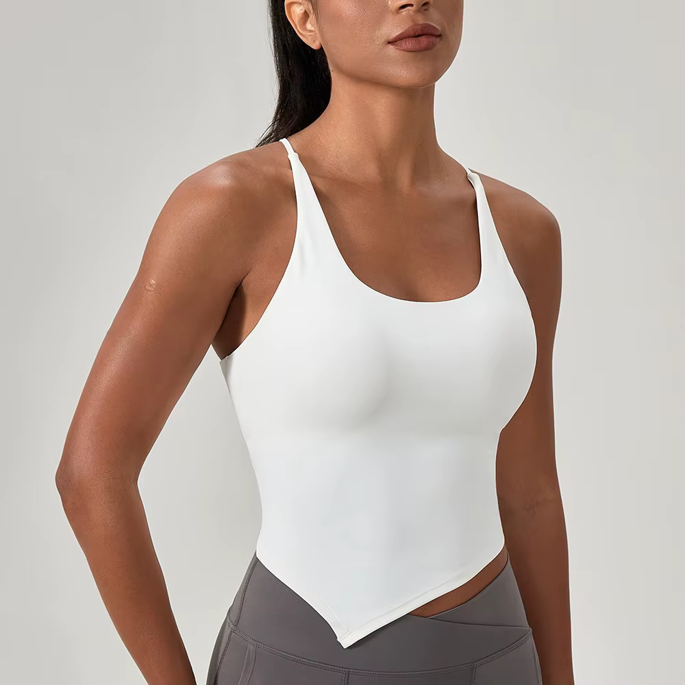 Débardeur de yoga rembourré effet seconde peau pour femme, séchage rapide, extensible, pour la course et la gym