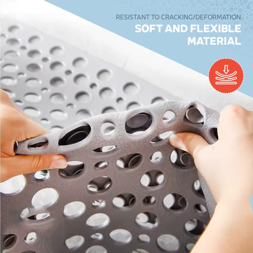 Tapis de bain antidérapant pour douche, tapis de sécurité antidérapant avec ventouses puissantes, trous de drainage rapides, lavable en machine pour personnes âgées