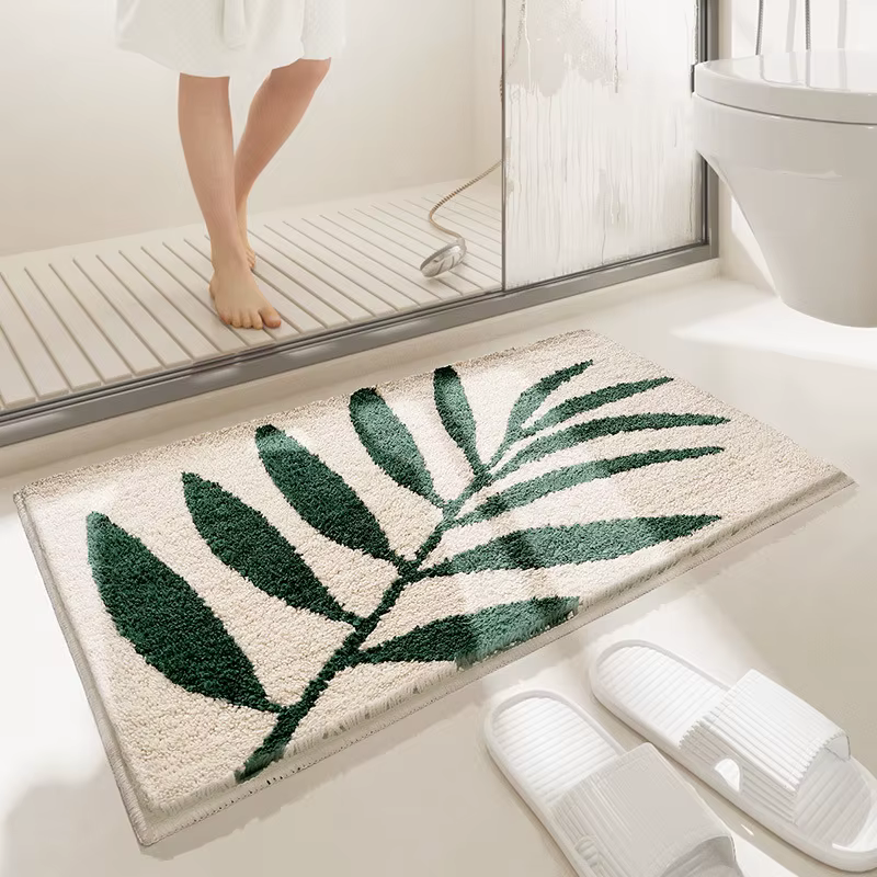 Tapis de bain Green Leaf antidérapant, moelleux, lavable, en peluche, pour salle de bain, 45x75cm, 50x80cm, couverture de sol pour salle de bain