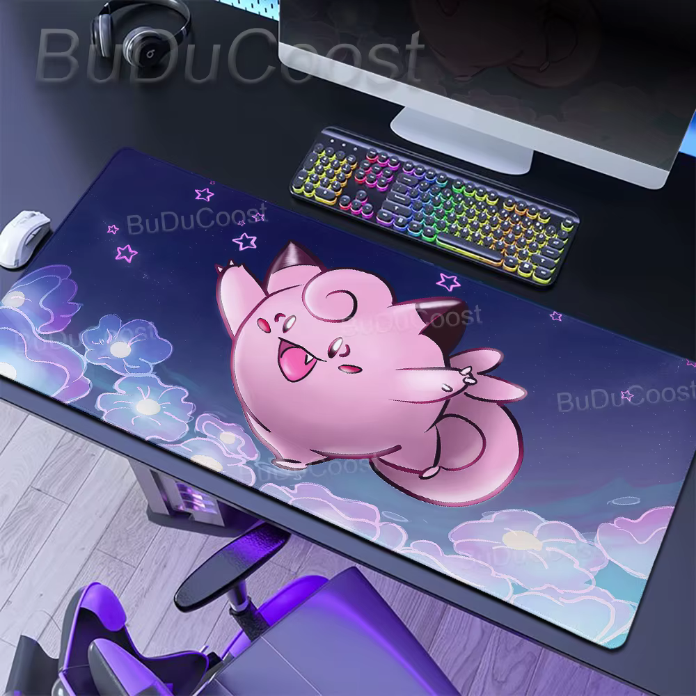Tapis de souris Pokemon, tapis de bureau pour ordinateur portable, clavier d'anime, grand tapis de souris pour bureau, accessoires pour PC, Mega Clefable Gamer Pads
