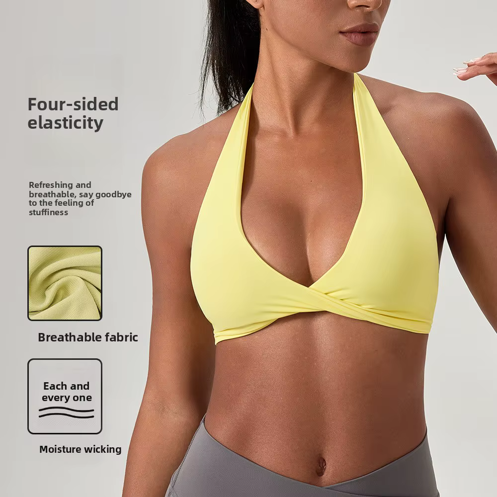 YOGA Naked Feeling Soutien-gorge de sport rembourré à bretelles pour femme - Haut d'entraînement de fitness Soutien-gorge de sport de yoga à dos croisé sans anneau en acier