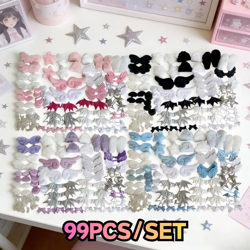 Ensemble d'accessoires colorés de 99 pièces en dentelle rose, pour la création de ventilateurs manuels DIY, matériel pour emballages décoratifs et décoration de cartes