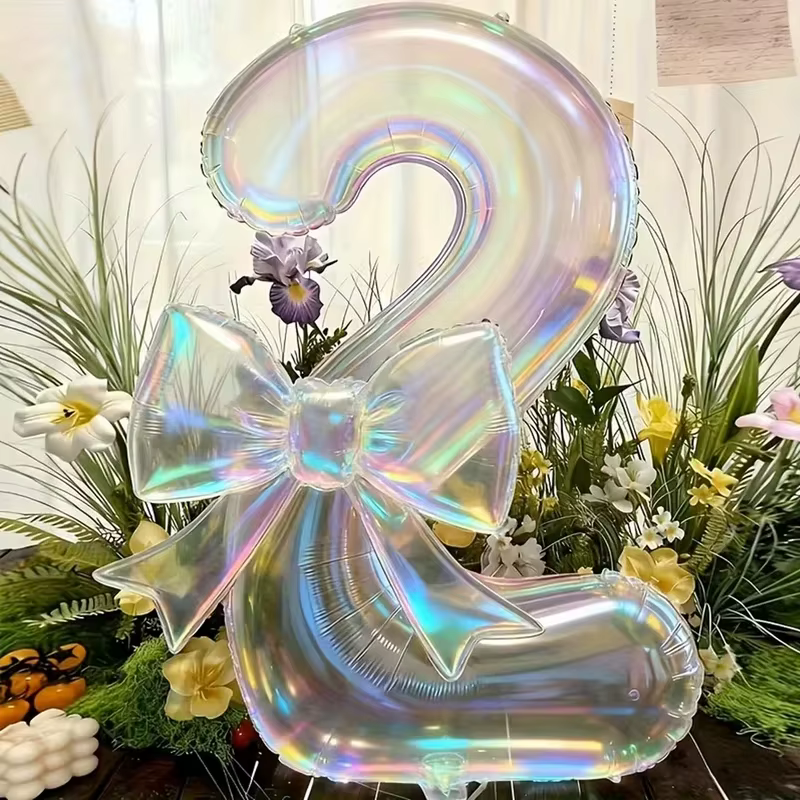 Ballon numérique transparent coloré 0-9, 2 pièces, ballon à nœud coloré, utilisé pour les fêtes d'anniversaire et la décoration d'anniversaire