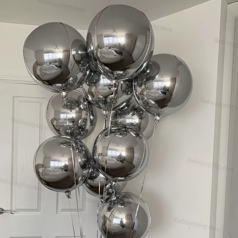 12 pièces ballons ronds en aluminium argenté 22 "15" 10 "4D ballons en Mylar ballon en feuille d'argent métallique pour décor de remise de diplôme d'anniversaire