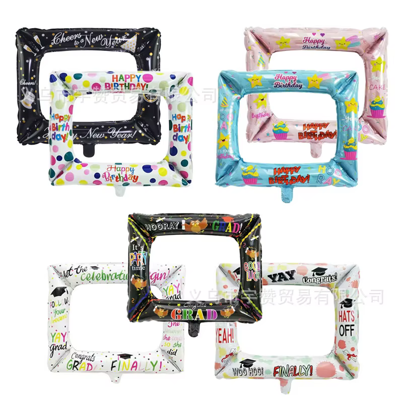 Cadre photo ballon en film d'aluminium, accessoires de fond photo pour fête d'anniversaire, ballons de décoration photo pour étudiants, fête de remise des diplômes