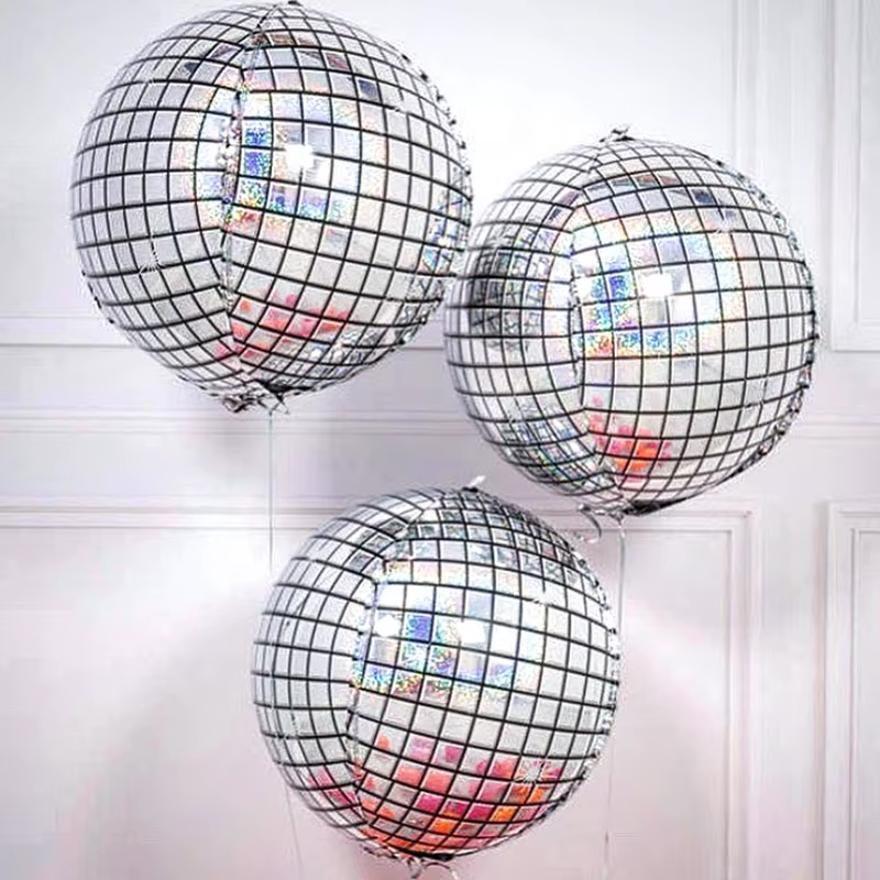 Ballon rond 4D argenté de 22 pouces, 1 pièce, adapté à la décoration de enterres d'anniversaire, scènes de fête disco