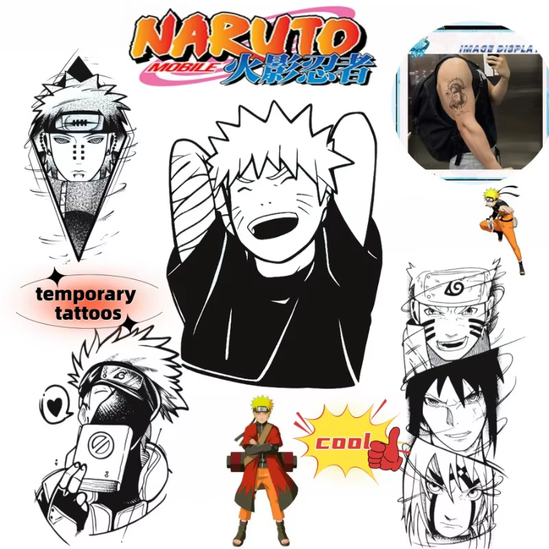 Autocollants de tatouage Naruto mignons et personnalisés, imperméables, résistants aux rayures, non réfléchissants, autocollants de tatouage durables, cadeau