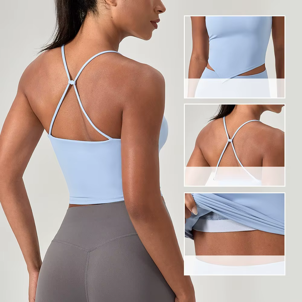Débardeur de yoga rembourré effet seconde peau pour femme, séchage rapide, extensible, pour la course et la gym