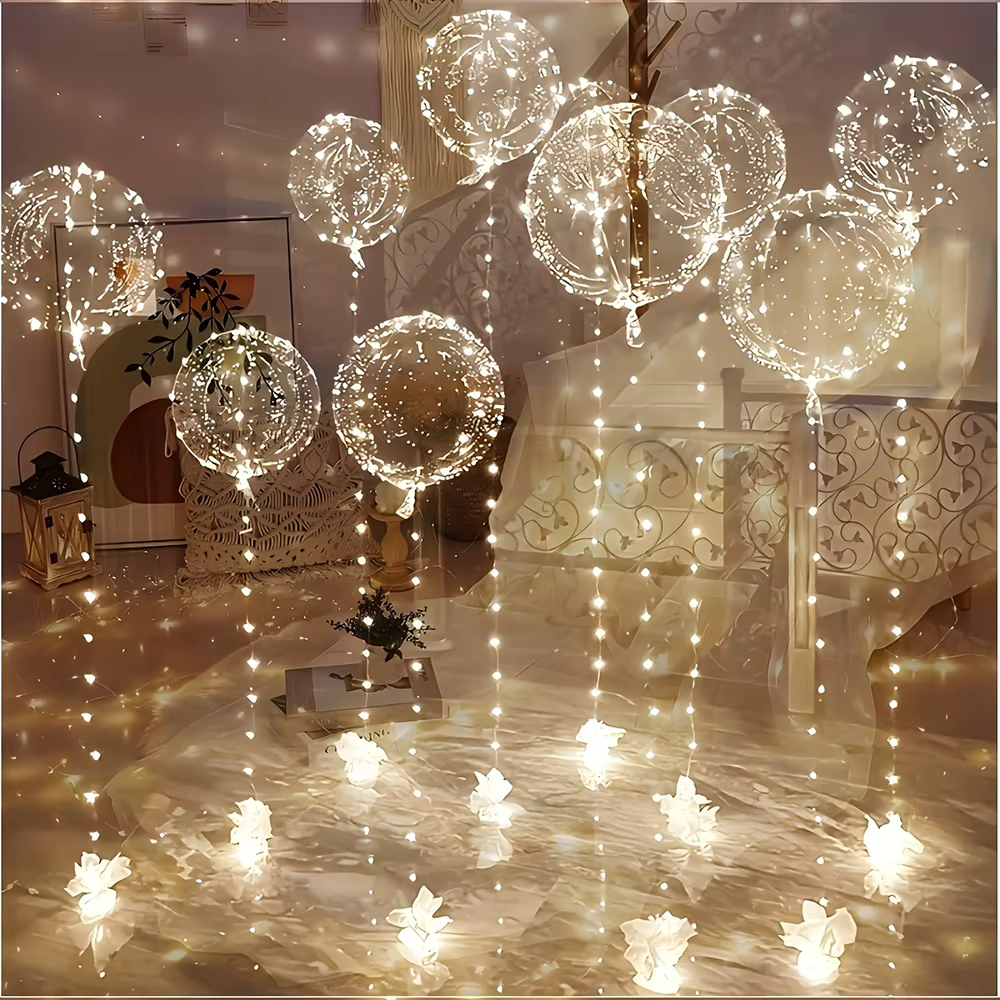 Ensemble de 3 ballons éclairés, 20 pouces, Bobo, avec guirlande lumineuse LED, pour mariage, noël, anniversaire, décoration, blanc chaud