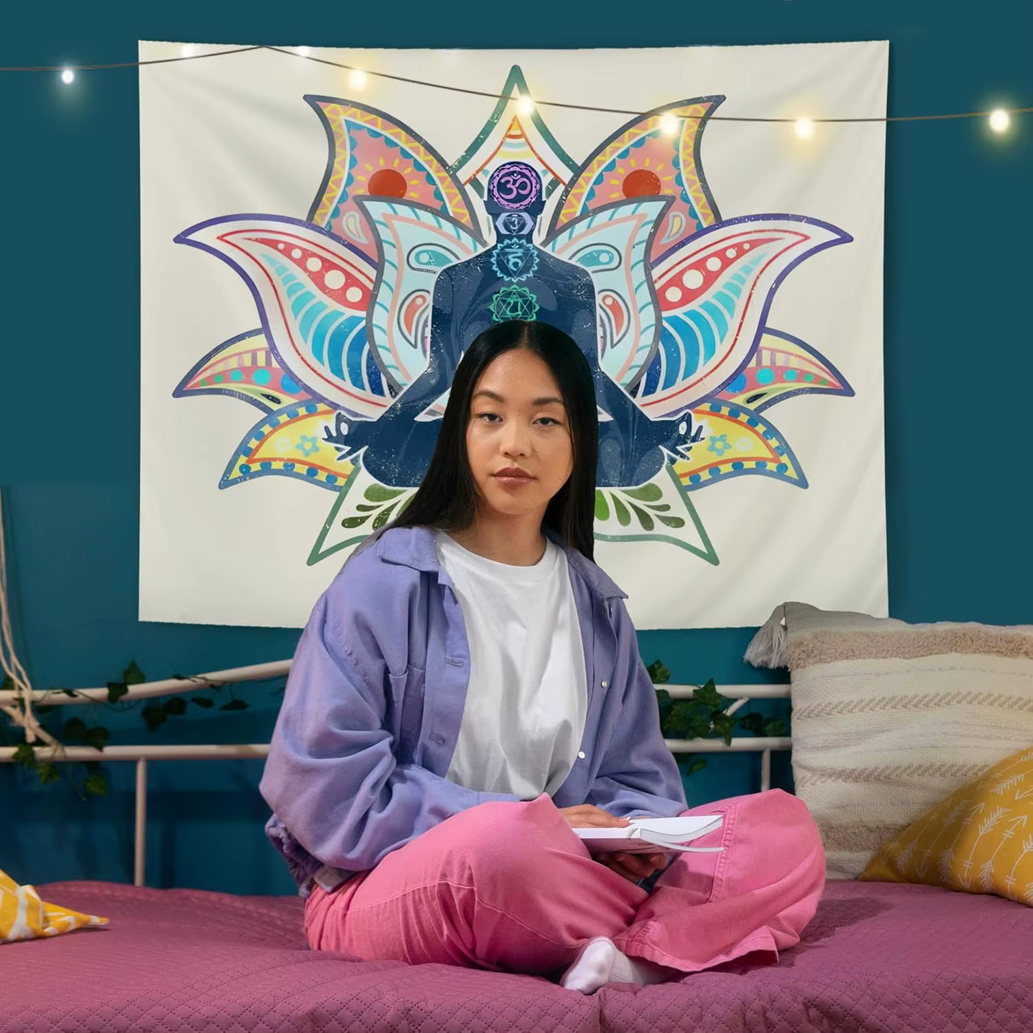 Chakra Yoga méditation tapisserie murale Art spirituel Boho décor pleine conscience salle de pratique suspendu coloré Mandala Design