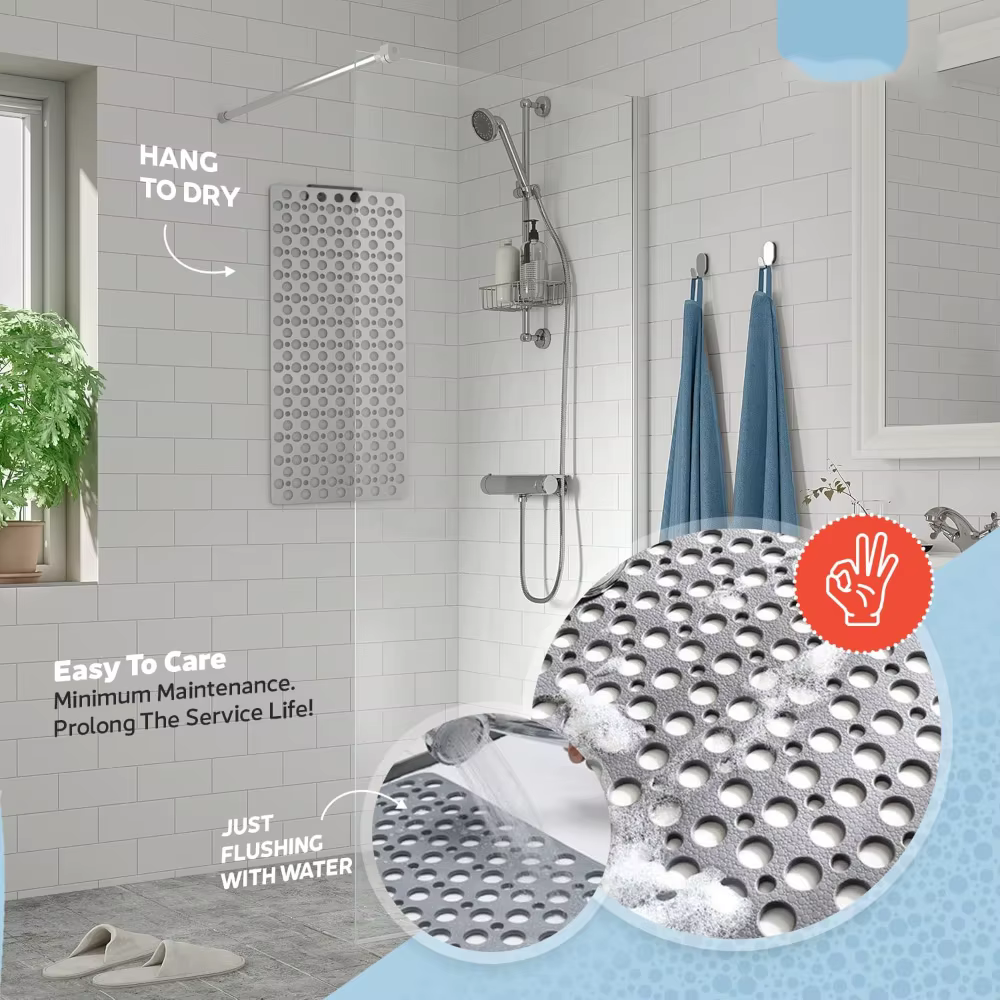 Tapis de bain antidérapant pour douche, tapis de sécurité antidérapant avec ventouses puissantes, trous de drainage rapides, lavable en machine pour personnes âgées