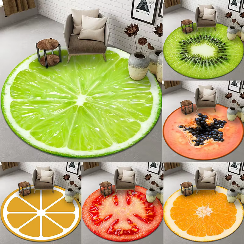 Tapis rond avec motif de fruits comprenant orange
