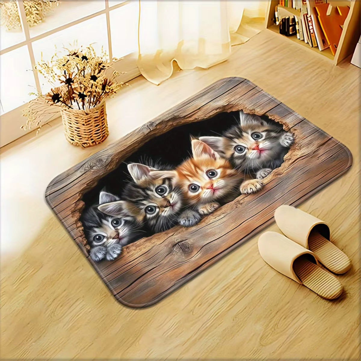 Tapis de sol motif chatons mignons - Tapis décoratif à empreintes de pattes d'animaux de dessin animé - Tapis d'intérieur pour chambre, salon, entrée