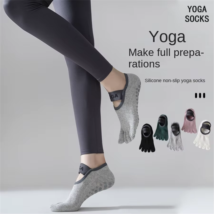 Chaussettes Pilates antidérapantes avec 5 orteils pour femme