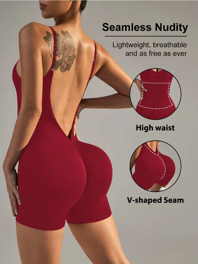 Femmes couleur unie dos croisé Yoga quotidien Fitness barboteuse Shorts vêtements d'entraînement