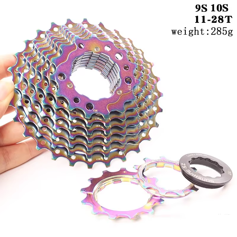 Vélo de route 9 10 vitesses 11-28T Cassette arc-en-ciel CNC vélo de gravier roue libre 9s 10s pignon coloré ultraléger K7 11V volant d'inertie