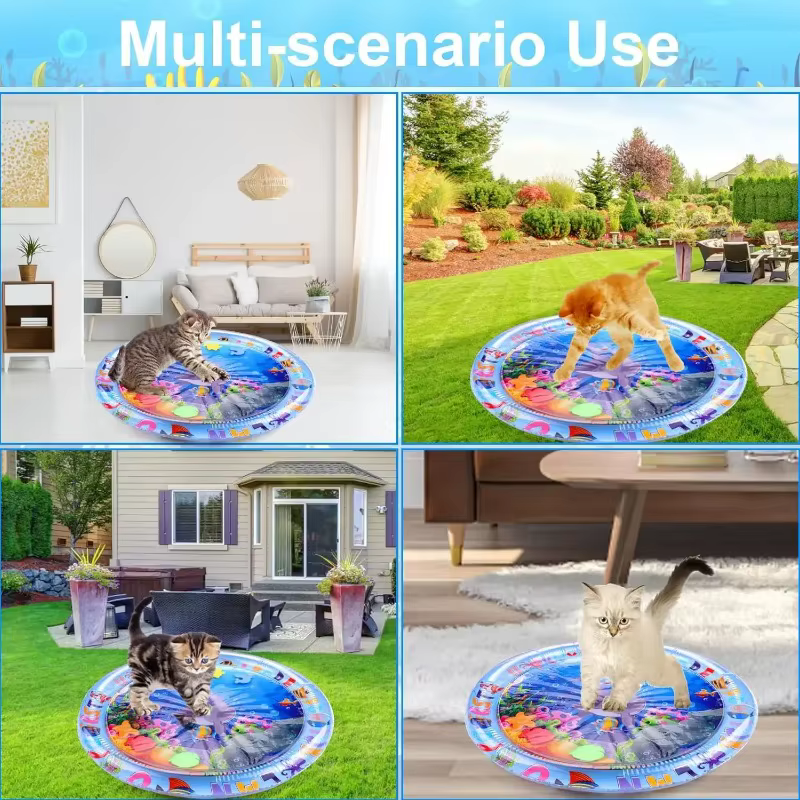 Tapis de jeu aquatique pour animaux de compagnie, tapis sensoriel aquatique pour chat, tapis de jeu absorbant l'eau pour bébé, tapis de ramper avec anneau de natation, jouets pour chat épaissis