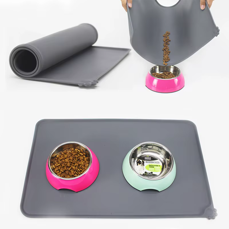 Tapis d'hiver imperméable pour animaux de compagnie, pour chien et chat, couleur unie, en Silicone, coussin de nourriture pour animaux de compagnie, bol pour boire, napperon d'alimentation pour chien,